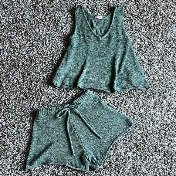Pink Lily Wonder Often Knit Matching Set -Tank and Shorts - Sage - Picture 2 of 5